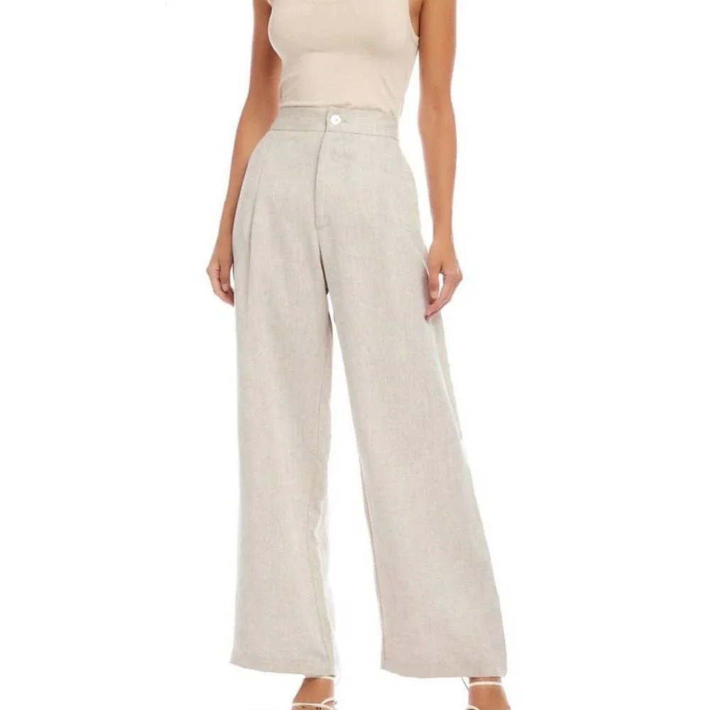FIFTEEN TWENTY Women's Linen High‎ Rise Wide Leg Pants Size M Oatmeal NWT $234